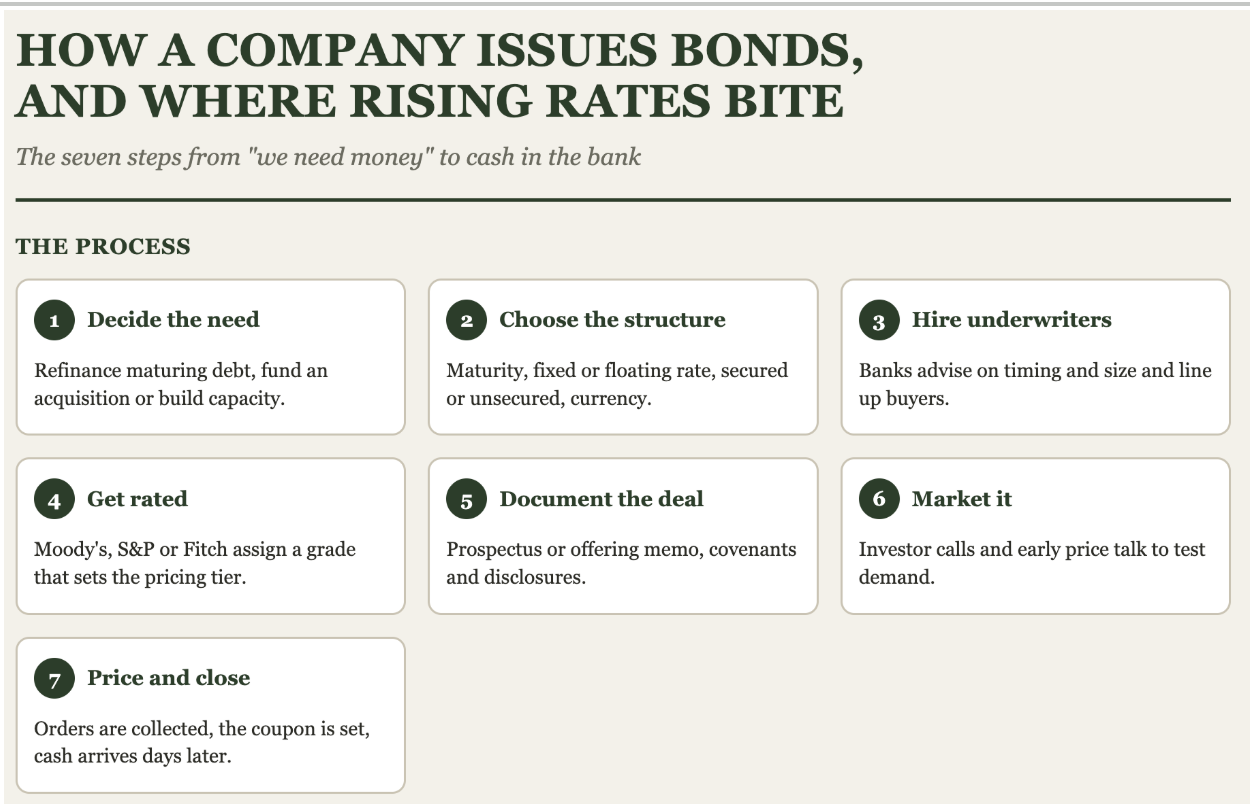 Illustration showing how companies issue debt